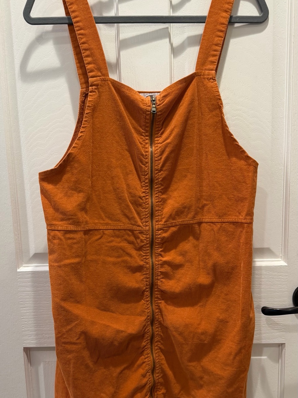 Women’s Large Burnt Orange Corduroy Sleeveless Fall Jumper -Zip Front w/ Pockets